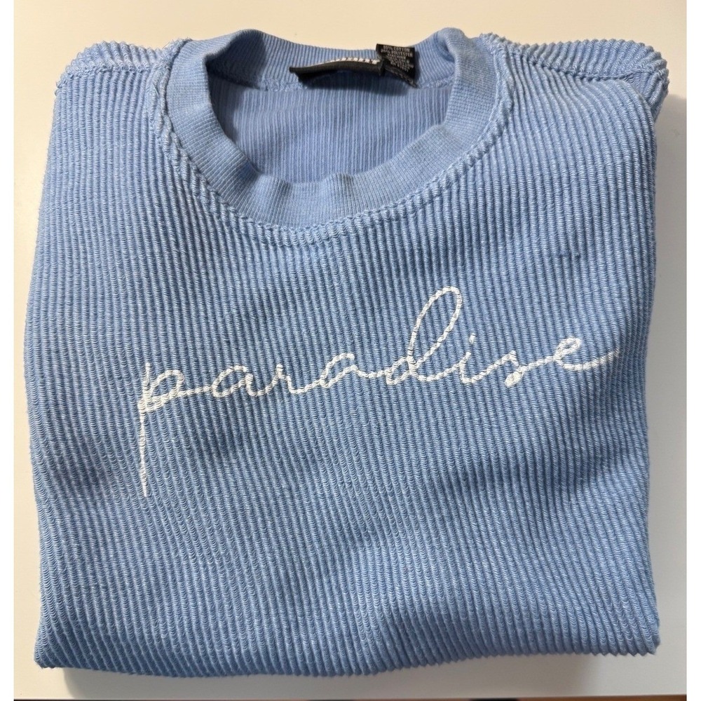 Pennant Sportswear Blue Ribbed Long Sleeve Top Paradise‎ Graphic Women's Small